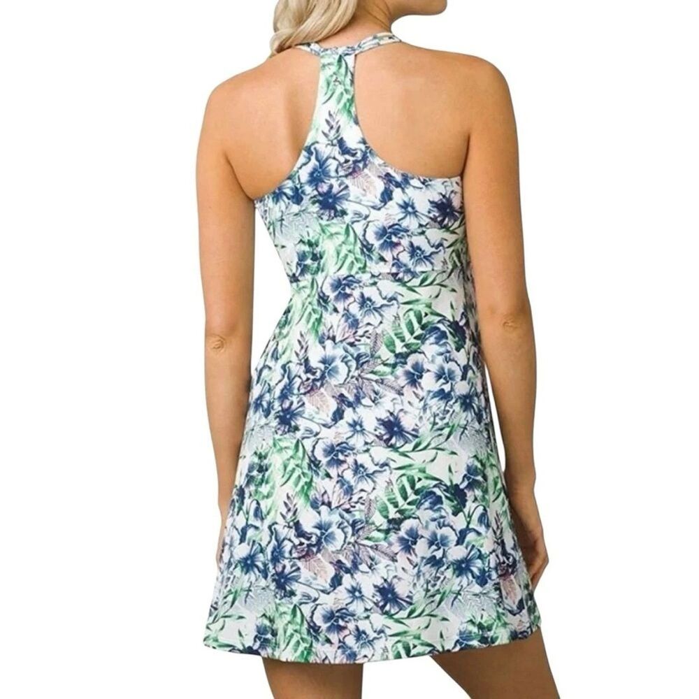 PRANA Pristine Halter Racerback Dress Women XS Padded Bra Floral Tropical Beach - Picture 2 of 12